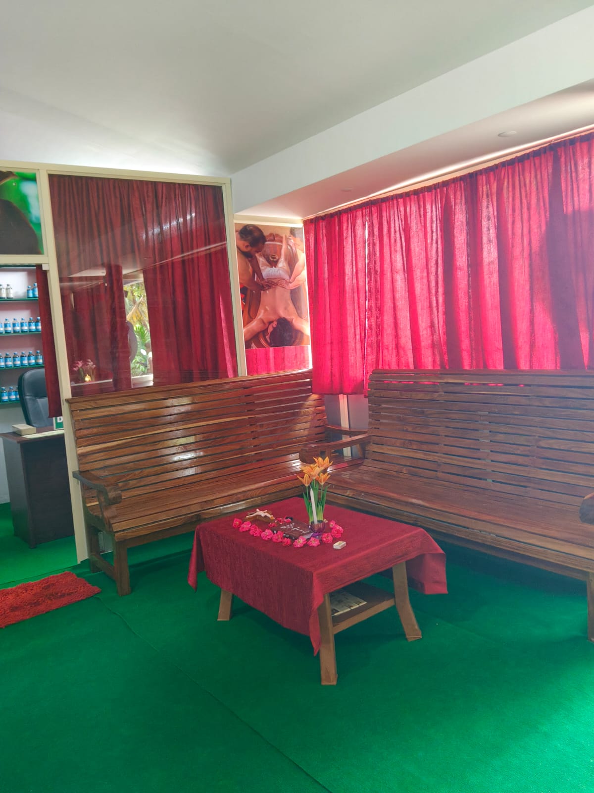 Reception lounge at Kerala Ayurveda Hospital in Sivathapuram, Salem